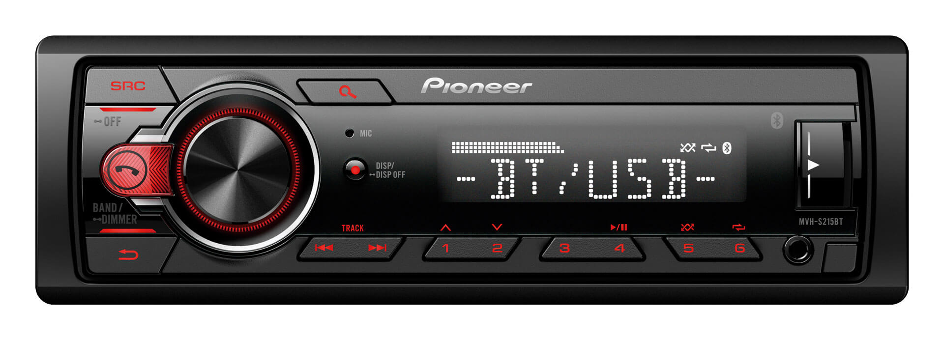 17907円 高級素材使用ブランド Pioneer MVH-S215BT ステレオ シングル DIN Bluetooth インダッシュ USB MP3 補助 AM FM Android スマートフォン 対応デジタルメディア カーステレオレシーバー ALPHASONIK イヤホン